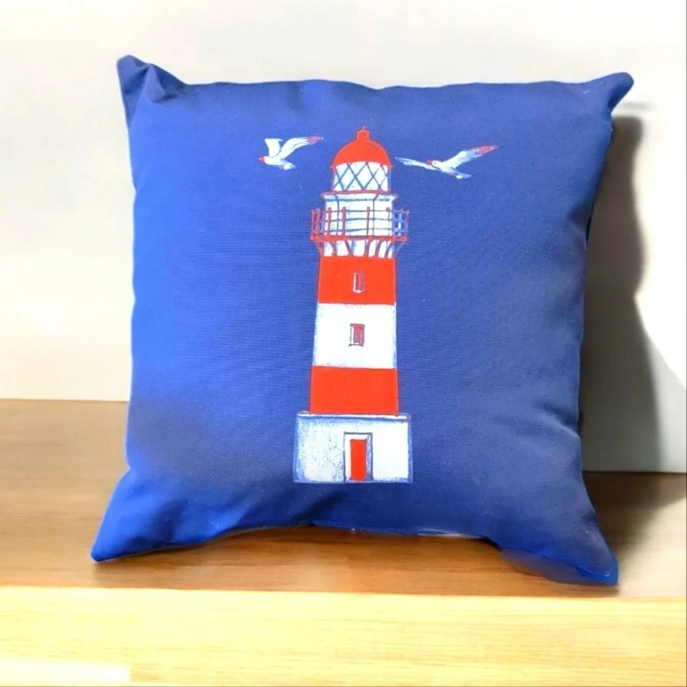 Lighthouse Seagulls Nautical Throw Pillow Sunroom porch 18 x 18